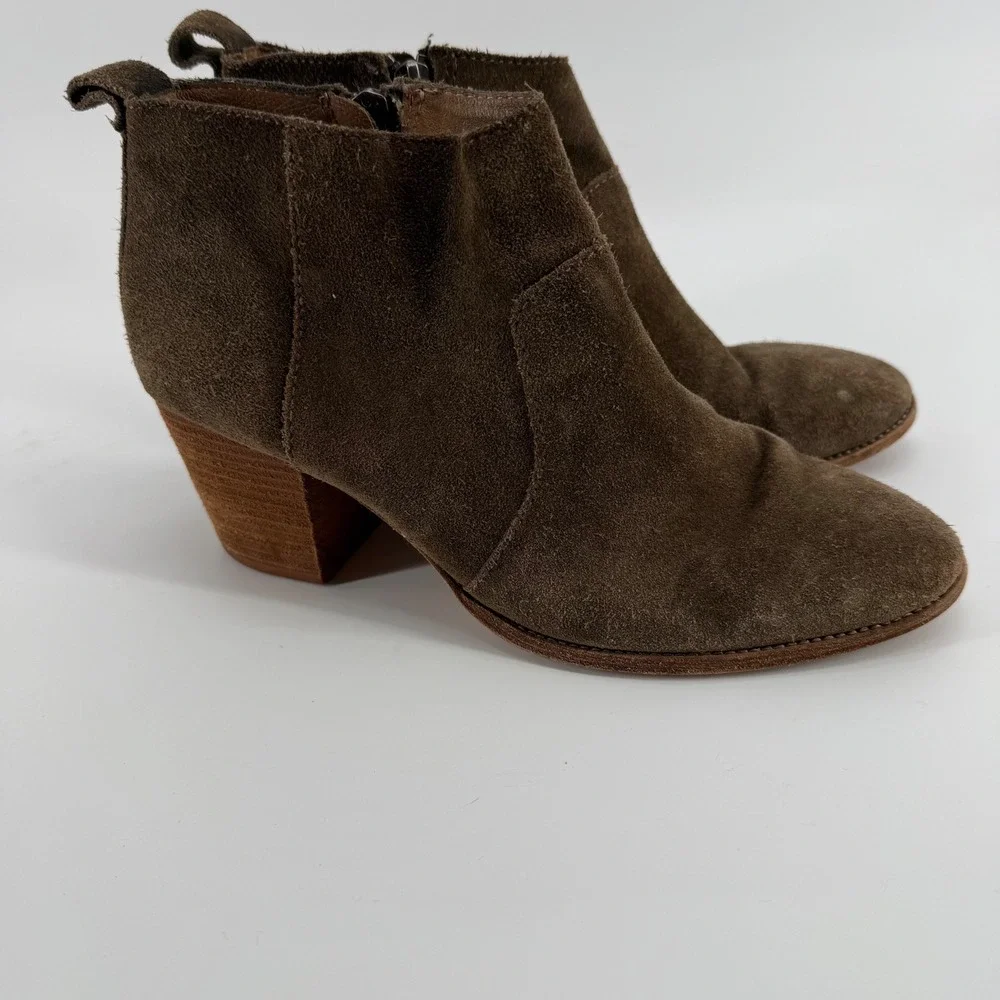 Madewell Women's 9 Brown Suede Ankle Boots‎ Stacked Block Heel Side Zip